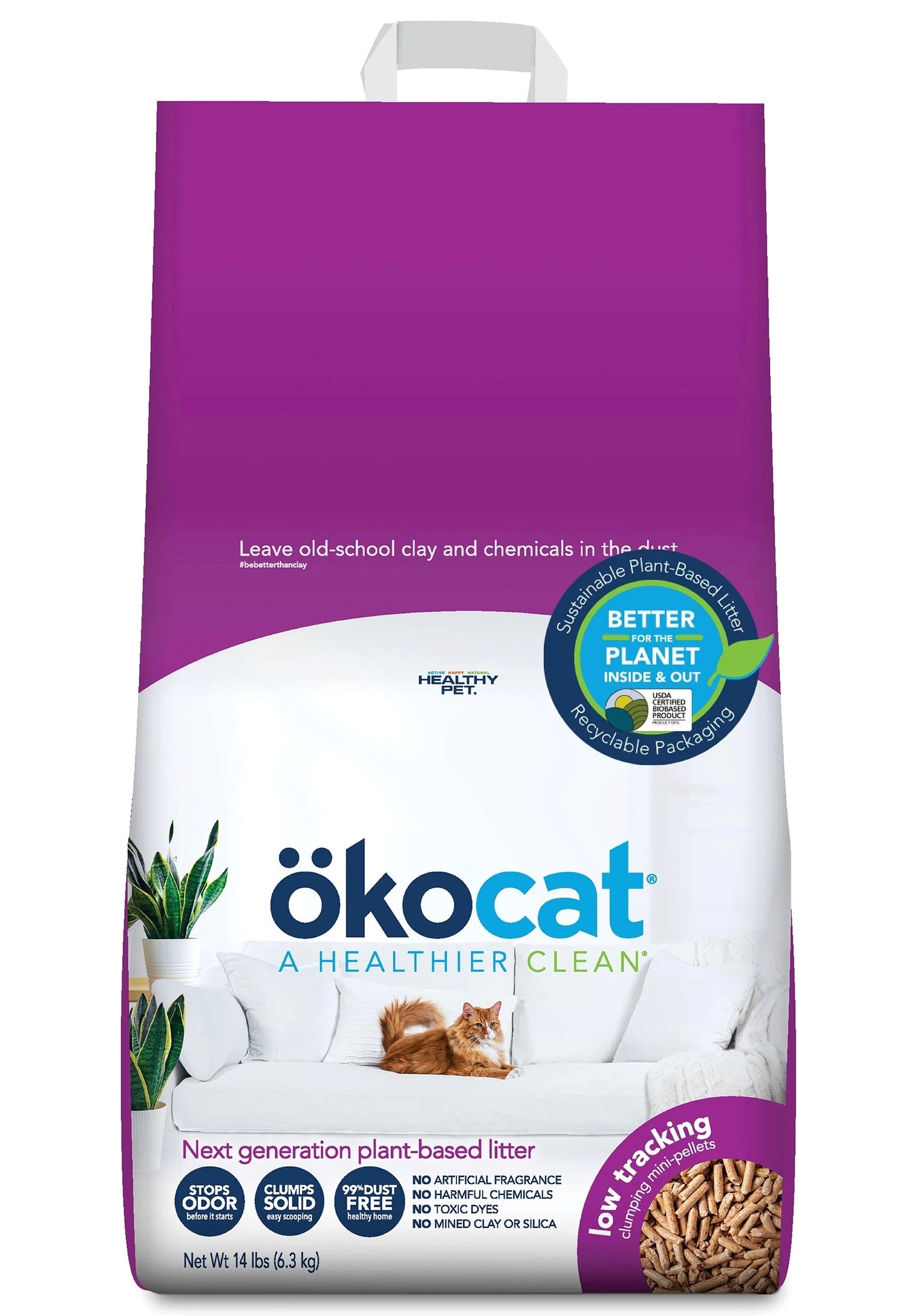OKOCAT Low Tracking Mini-Pellet Litter (formerly Less Mess), 6.3kg (14lbs)