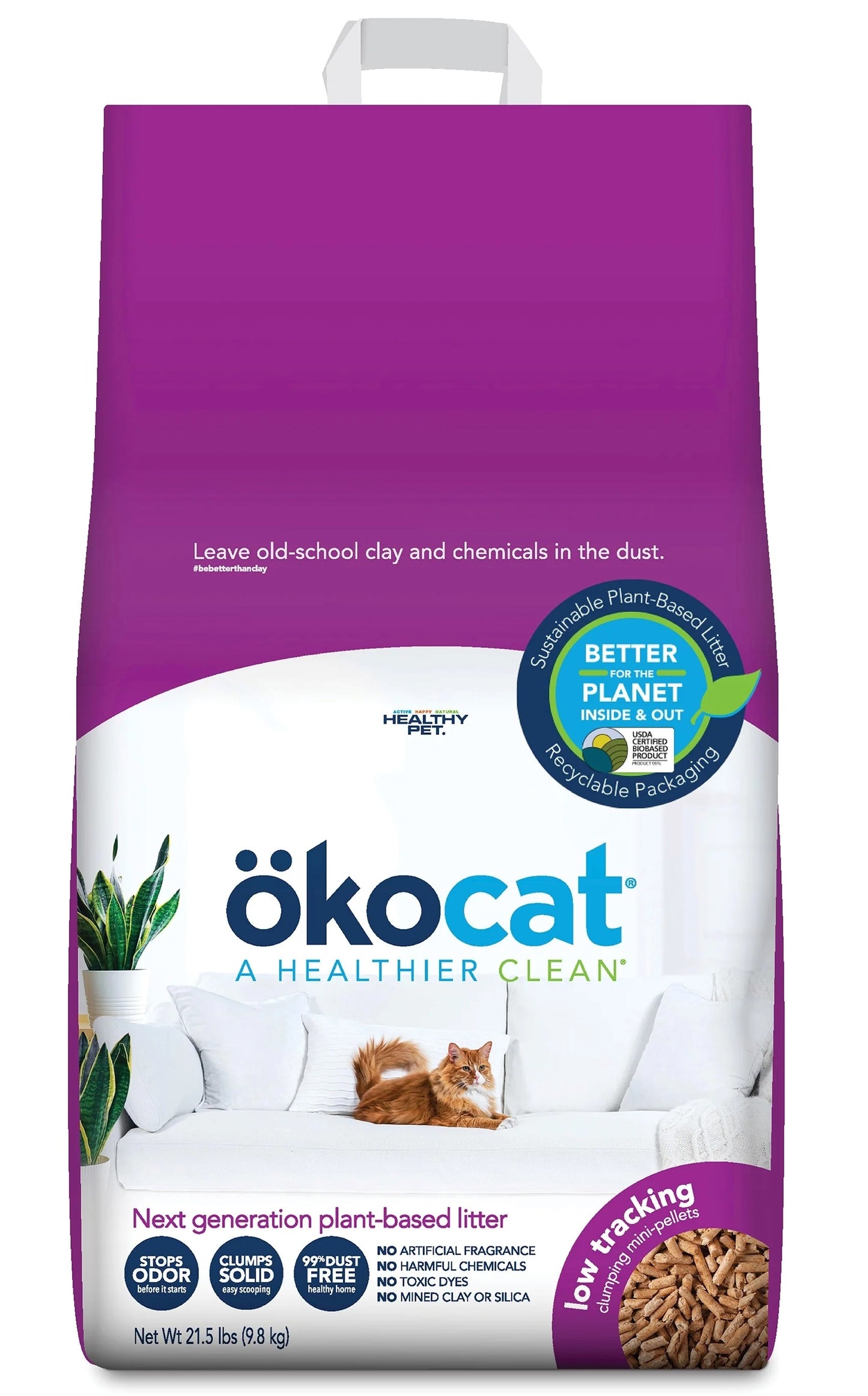 OKOCAT Low Tracking Mini-Pellet Litter, 9.8kg (21.5lbs) (formerly Less Mess)