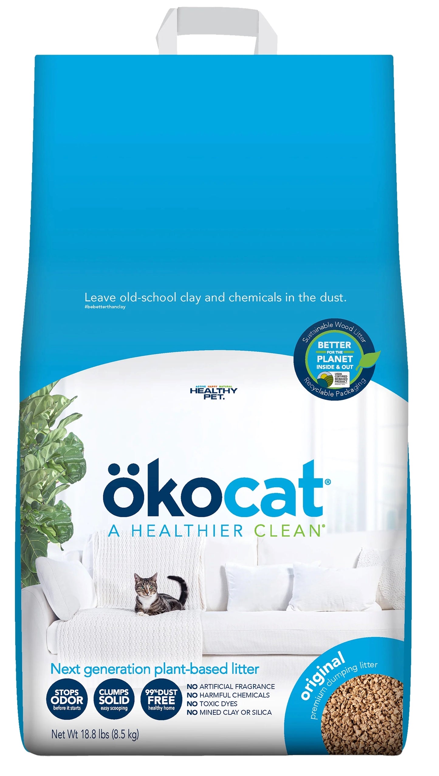 OKOCAT Clumping Wood Litter, 8.5kg (18.8lb)