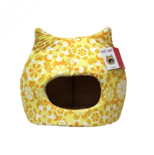 RUFF LOVE 1970's Yellow Floral Cozy Bed, 19" X 19"
