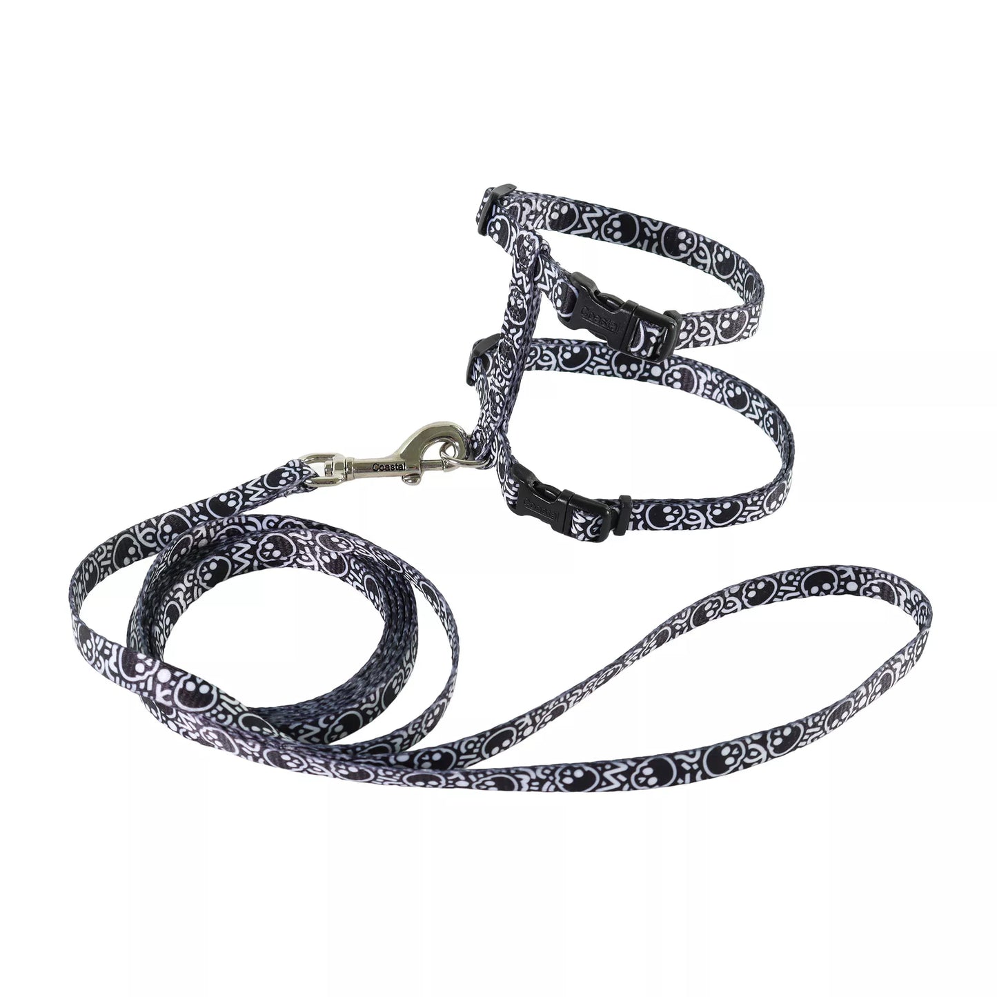 COASTAL Figure H Fashion Cat Adjustable Harness & Leash Black Skulls