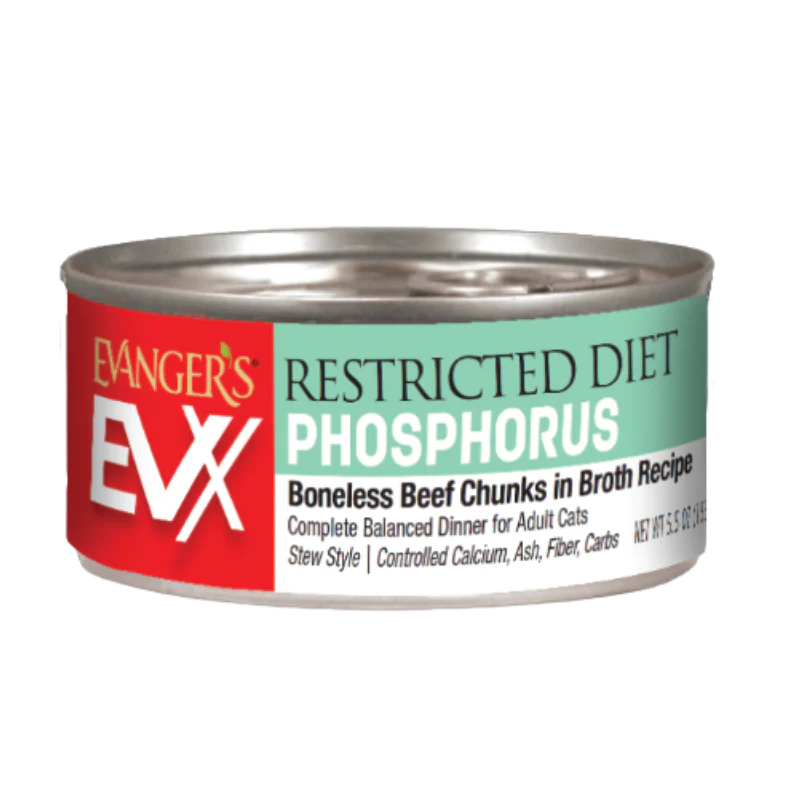 EVANGERS EVX Restricted Diet Low Phosphorus Boneless Beef Chunks in Broth, 155g (5.5oz)