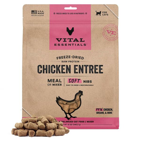 VITAL ESSENTIALS Freeze Dried Raw Chicken Entree Soft Nibs, 340g (12oz)