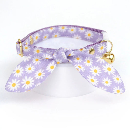 MADE BY CLEO Purple Daisies Collar with Bunny Ear Bow