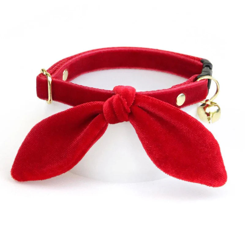 MADE BY CLEO Red Velvet Collar with Bunny Ear Bow