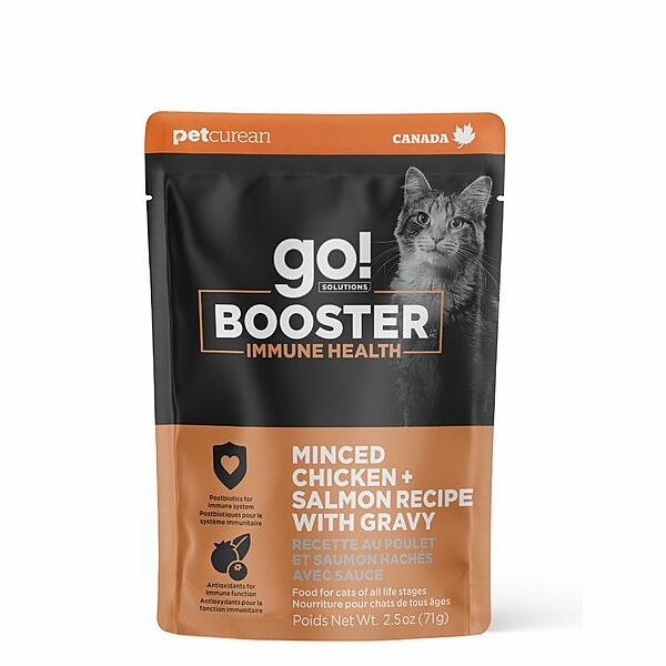PETCUREAN GO! Booster Immune Health Minced Chicken & Salmon w/Gravy, 71g (2.5oz)