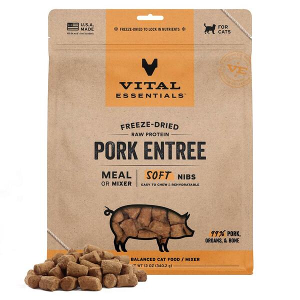 VITAL ESSENTIALS Freeze Dried Raw Pork Entree Soft Nibs, 340g (12oz)