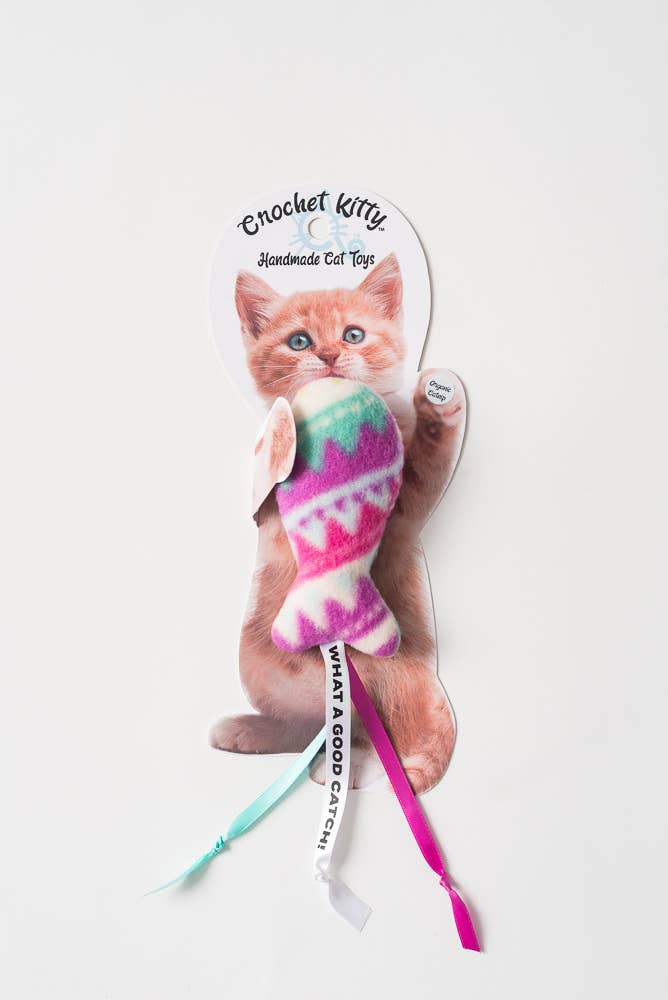CROCHET KITTY Catnip Fish with Ribbon Streamers