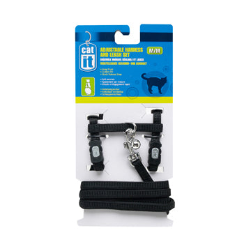 CATIT Adjustable Harness & Leash Set Black, Medium