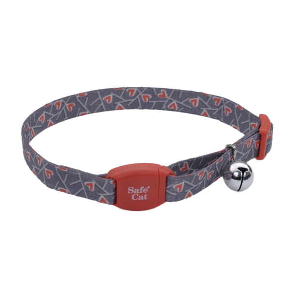COASTAL Safe Cat Magnetic Buckle Collar, Grey w/Pink Hearts
