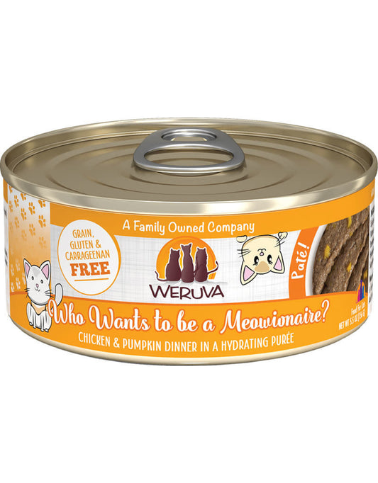 WERUVA Who Wants to Be a Meowionaire? Chicken & Pumpkin Hydrating Puree, 156g (5.5oz)