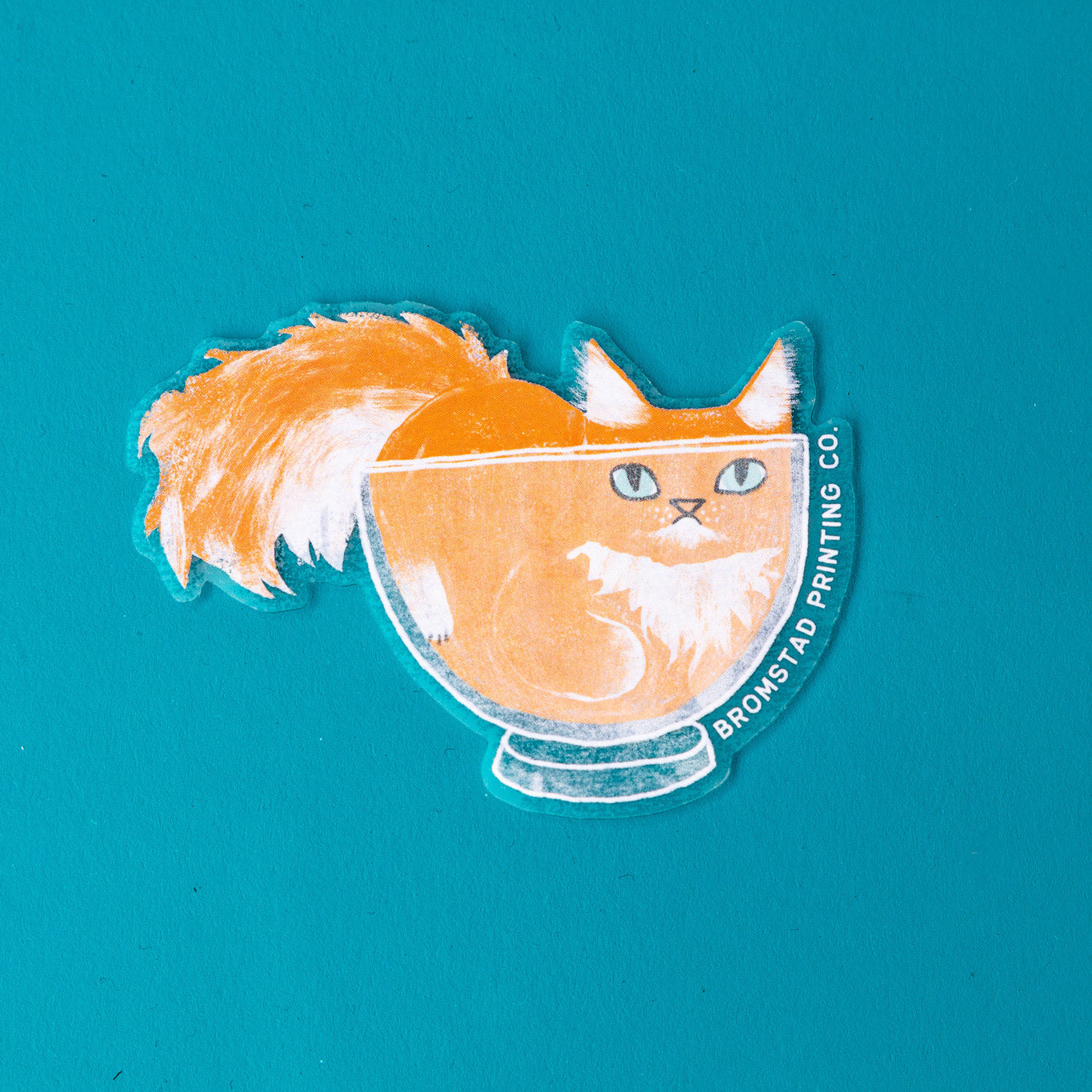 BROMSTAD PRINTING Orange Cat in A Bowl Clear Sticker