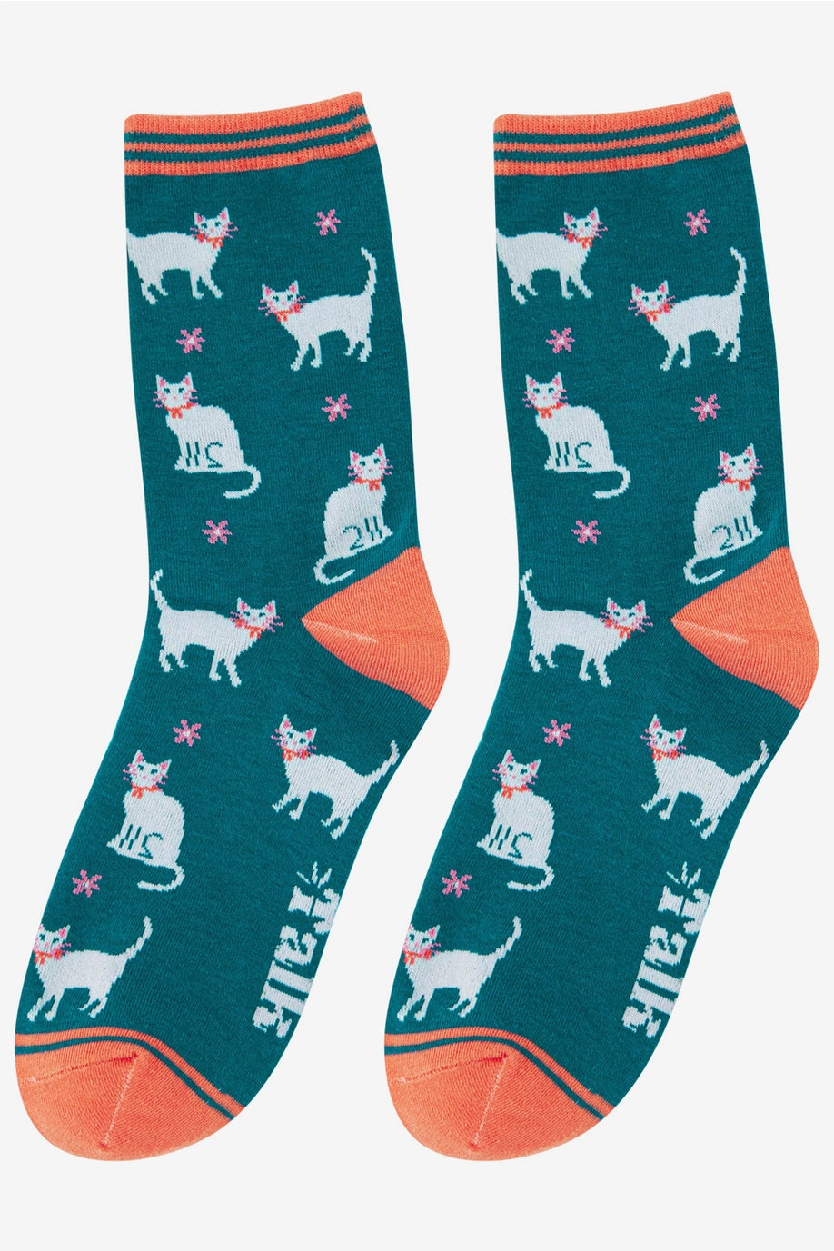 SOCK TALK Summer Floral White Cat Socks