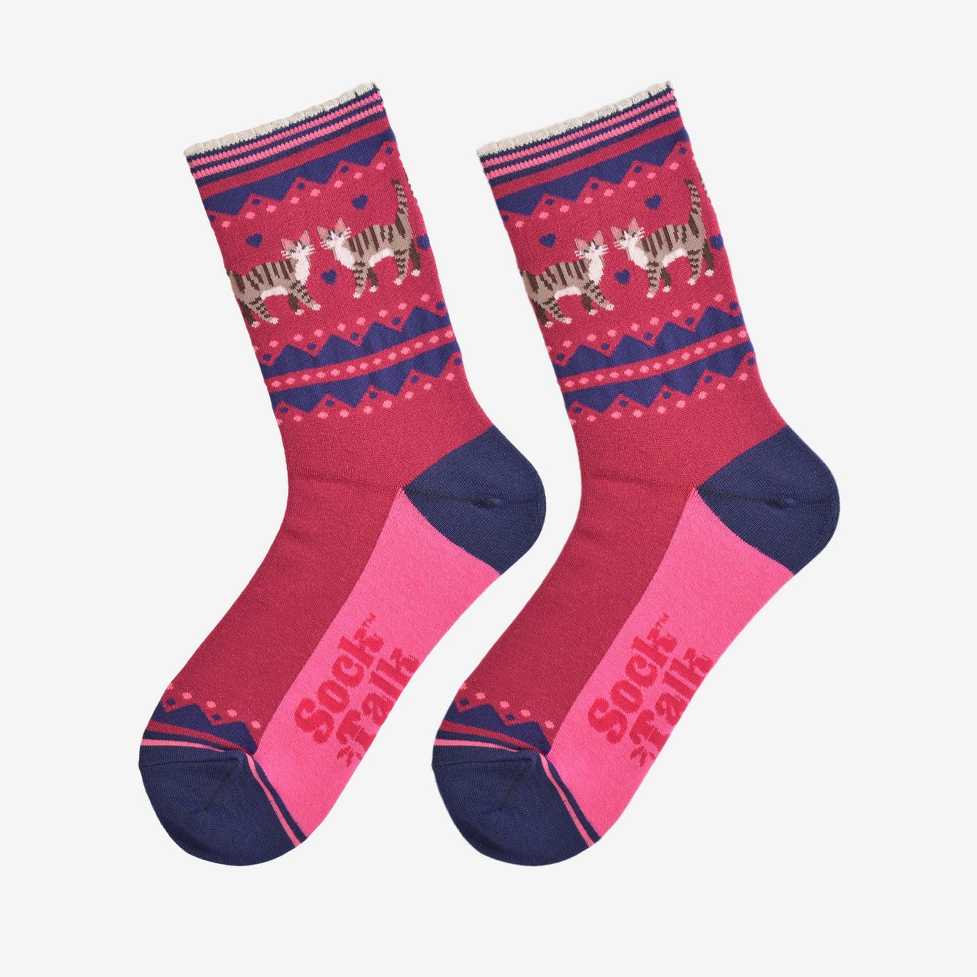 SOCK TALK Berry/Navy Blue, Cat Duo Socks