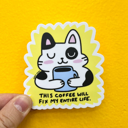 SECRET PLANET This Coffee Will Fix My Entire Life Cat Vinyl Sticker