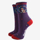 SOCK TALK Navy Blue/Red, Cat Wreath