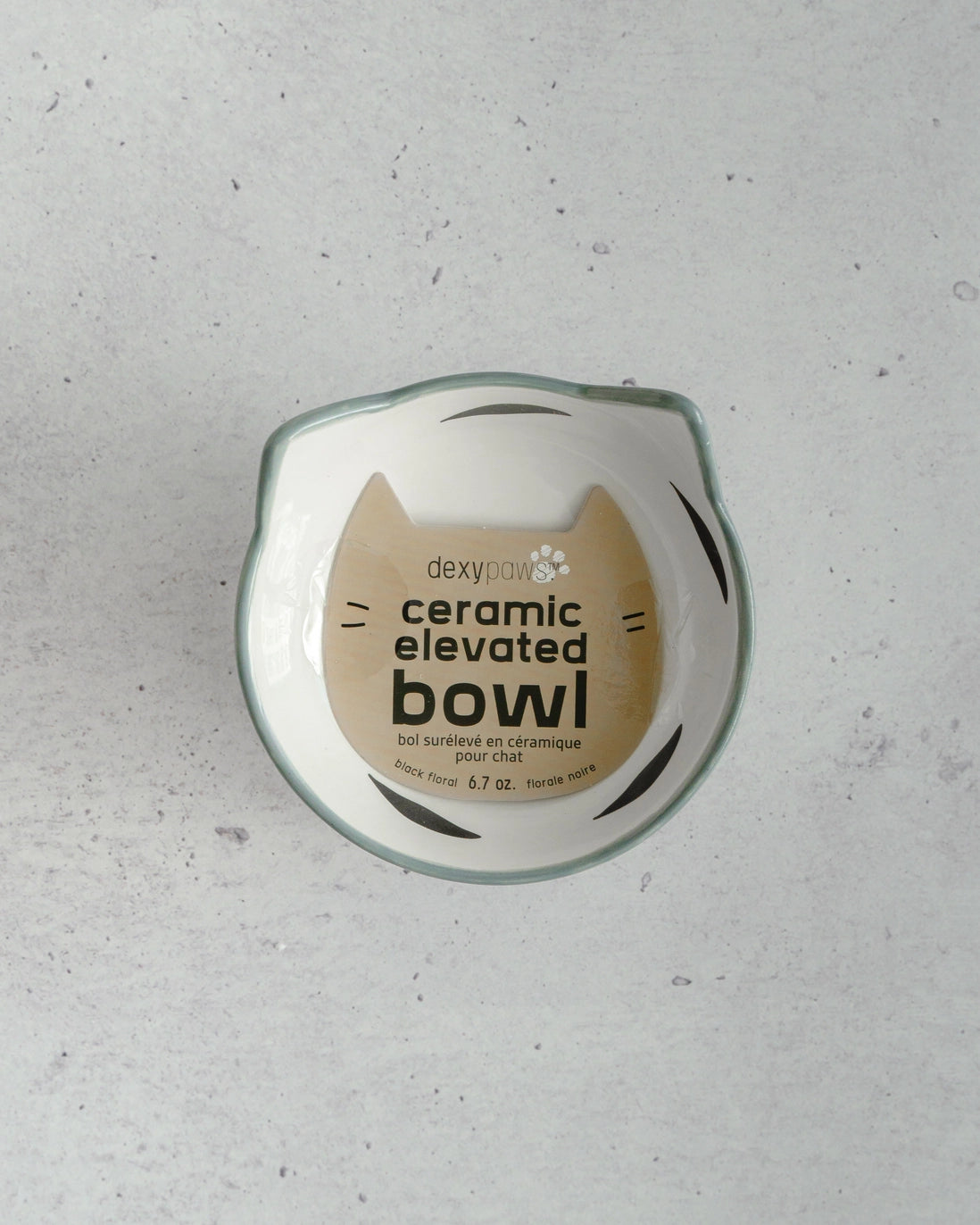 DEXYPAWS Elevated Floral White & Black Ceramic Bowl