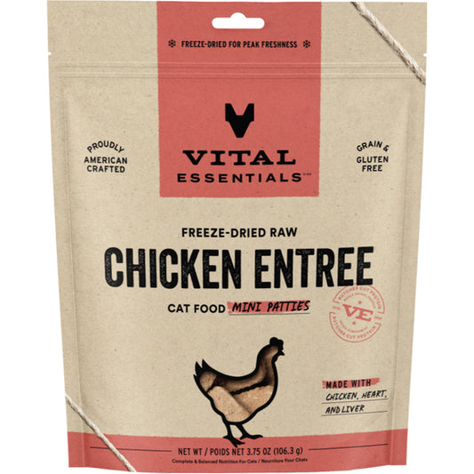 VITAL ESSENTIALS Freeze-Dried Raw Chicken Mini Patties, 106.3g (3.7oz)