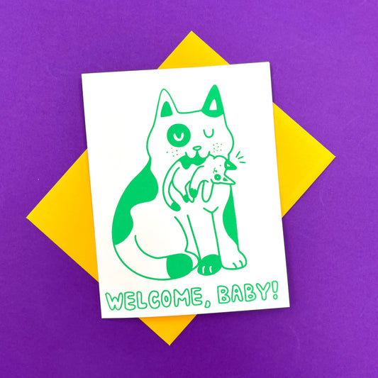 SECRET PLANET Welcome Baby! Cat Greeting Card