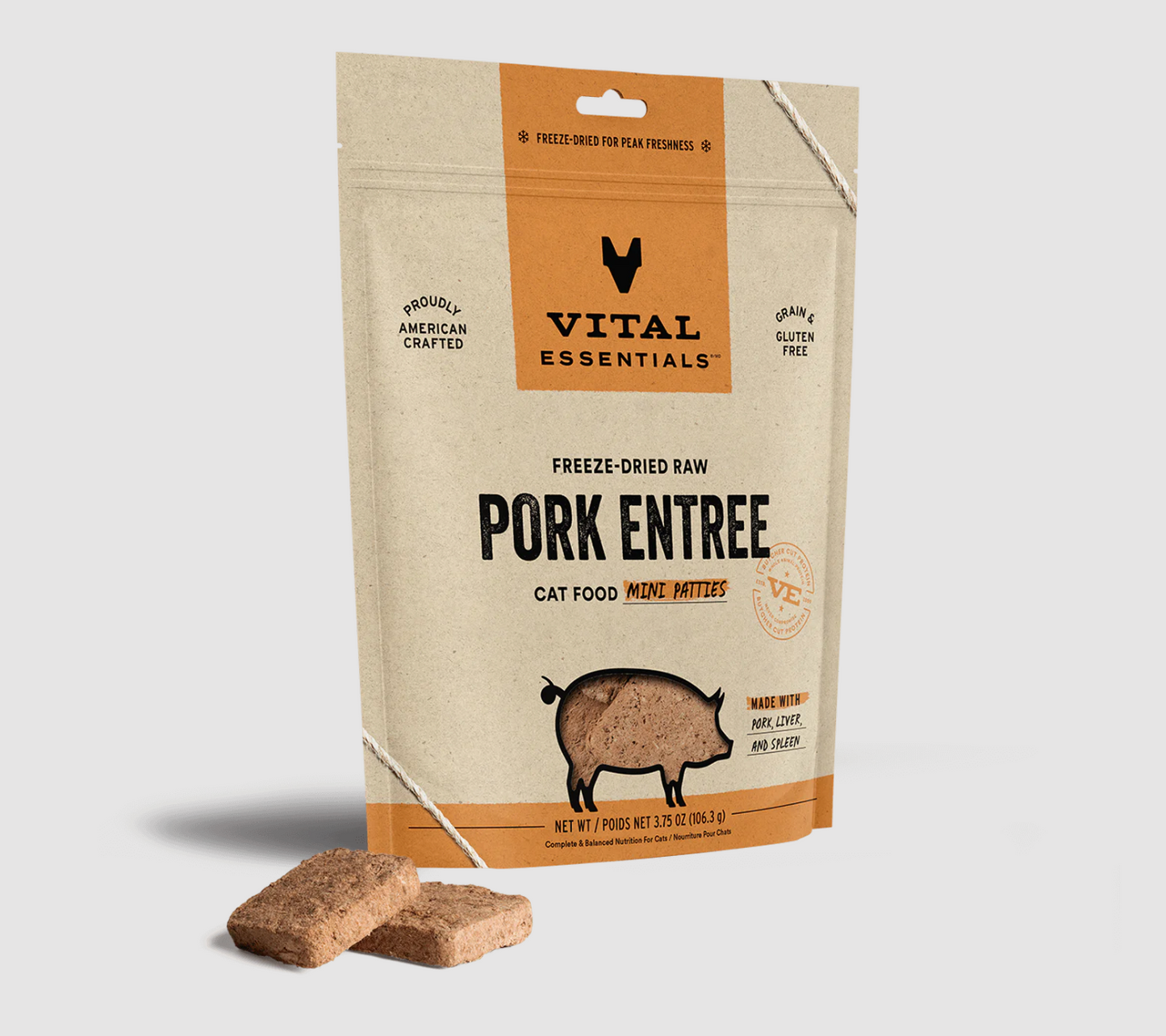VITAL ESSENTIALS Freeze-Dried Pork Mini Patties, 227g (8oz)