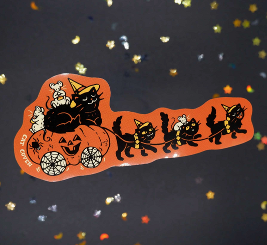 CAT COVEN Pumpkin Chariot Sticker