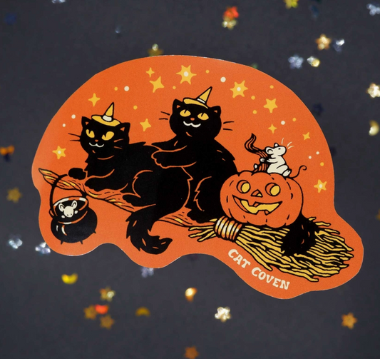 CAT COVEN Broomstick Ride Sticker