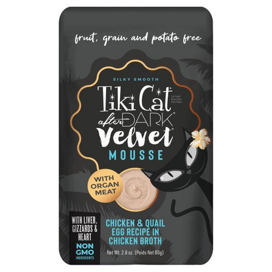 TIKI CAT After Dark Velvet Mousse Chicken & Quail Egg Pouch, 80g (2.8oz)