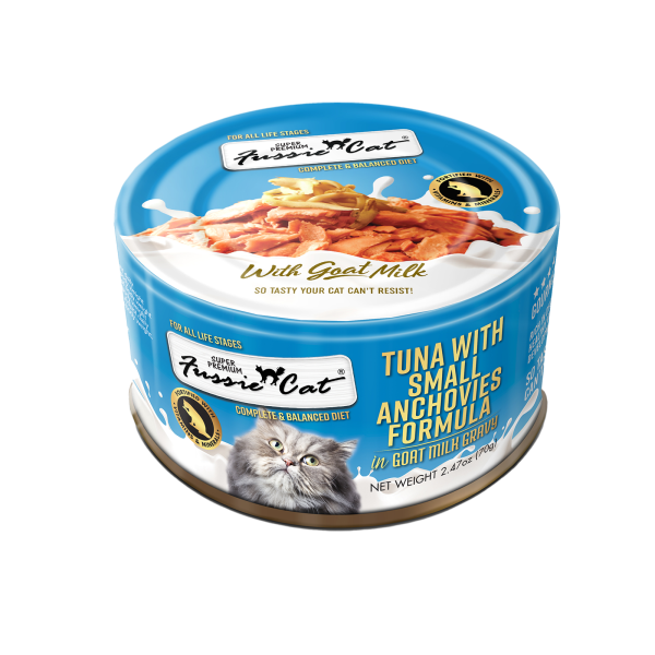 FUSSIE CAT Premium Tuna w/Small Anchovies in Goat Milk, 70g (2.4oz)