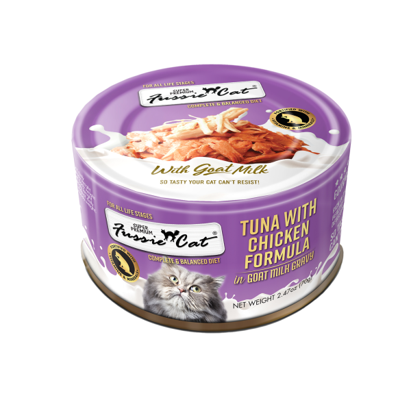 FUSSIE CAT Premium Tuna w/Chicken in Goat Milk, 70g (2.4oz)