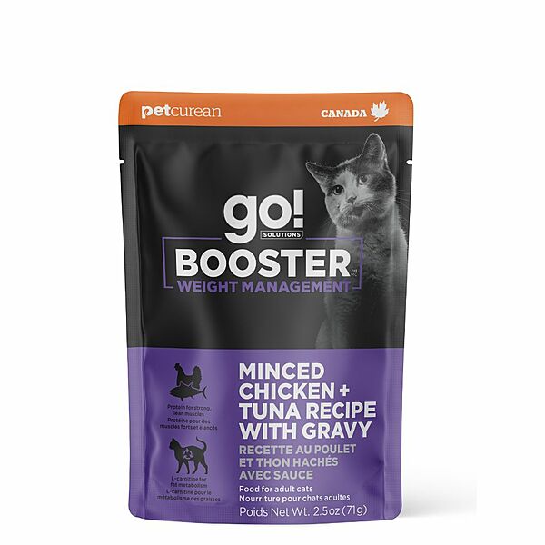 PETCUREAN GO! Booster Weight Management Minced Chicken & Tuna w/Gravy, 71g (2.5oz)