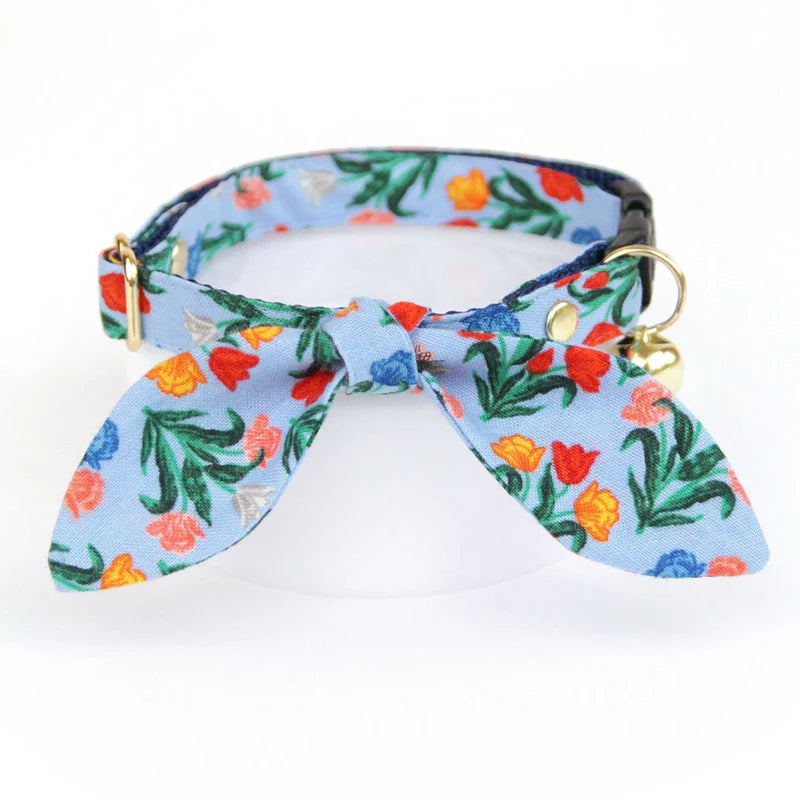 MADE BY CLEO Tulip Fields Periwinkle Collar with Bunny Ear Bow