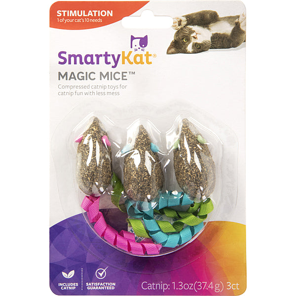 SMARTYKAT Magic Mice Compressed Catnip & Ribbon , 3pk