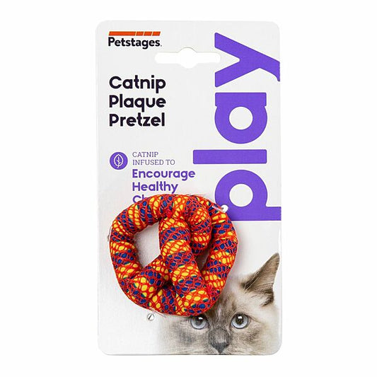 PETSTAGES Catnip Plaque-Away Orange Pretzel Chew Toy