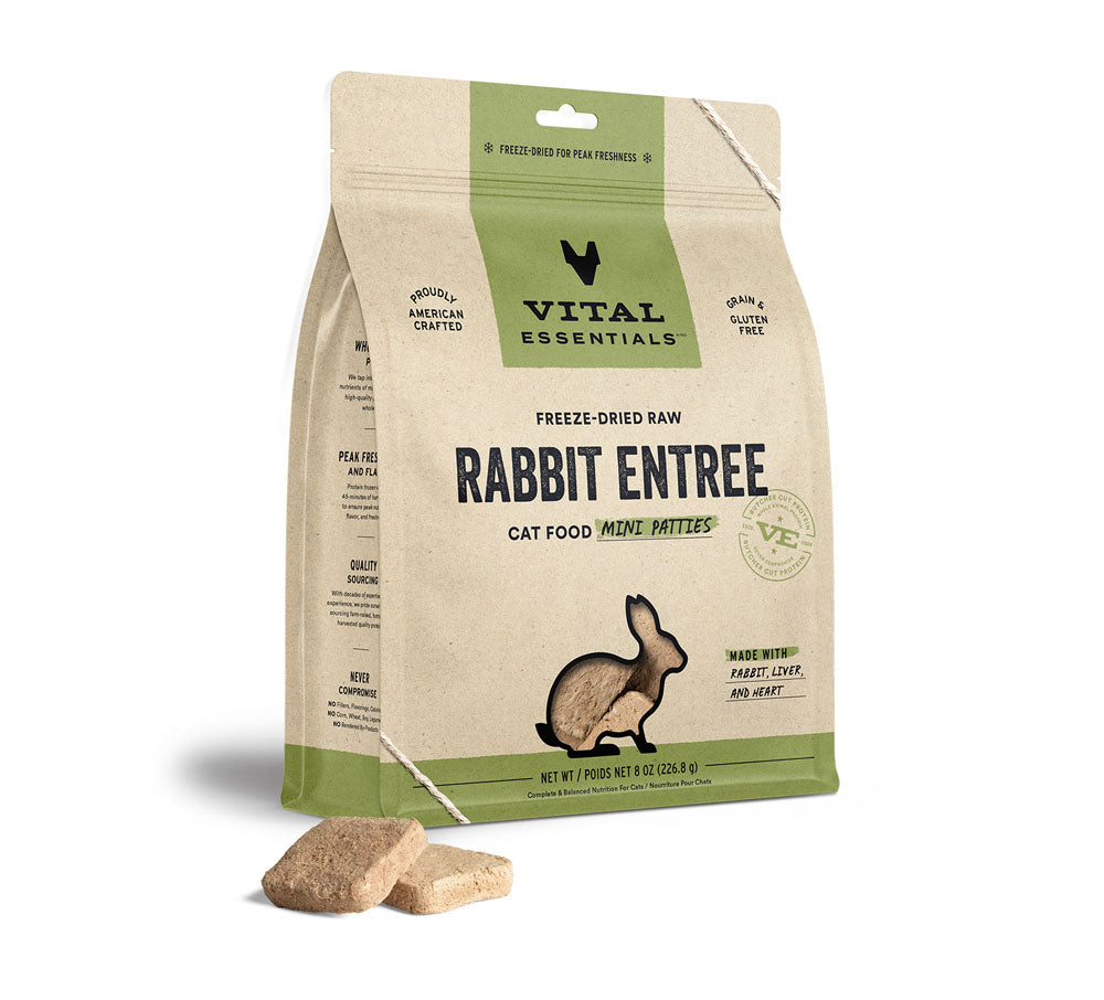 VITAL ESSENTIALS Freeze-Dried Rabbit Mini Patties, 227g (8oz)