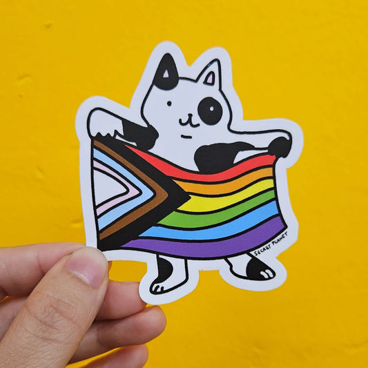 SECRET PLANET Rainbow Flag Cat Pride Vinyl Sticker