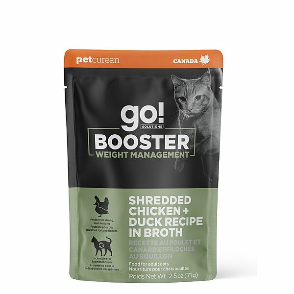 PETCUREAN GO! Booster Weight Management Shredded Chicken & Duck in Broth, 71g (2.5oz)