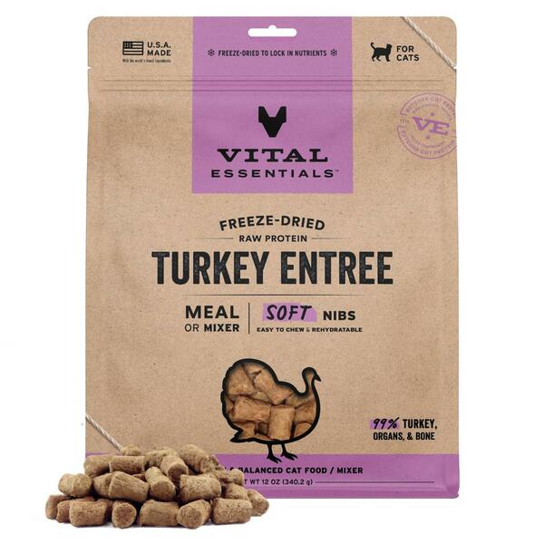 VITAL ESSENTIALS Freeze Dried Raw Turkey Entree Soft Nibs, 340g (12oz)