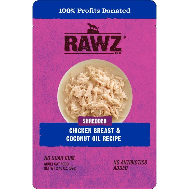 RAWZ Shredded: Chicken Breast and Coconut Oil Pouch, 69g (2.4oz)