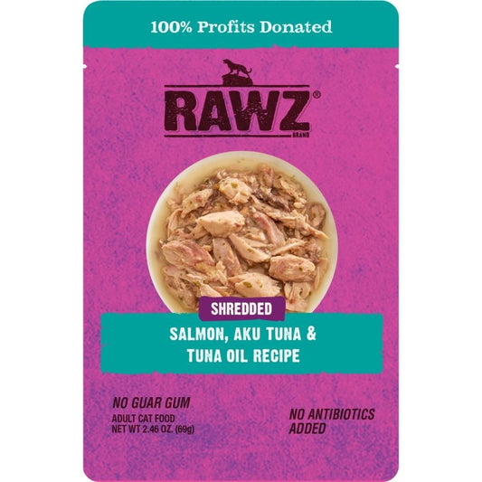 RAWZ Shredded: Salmon, Aku Tuna and Tuna Oil Pouch, 69g (2.46oz)