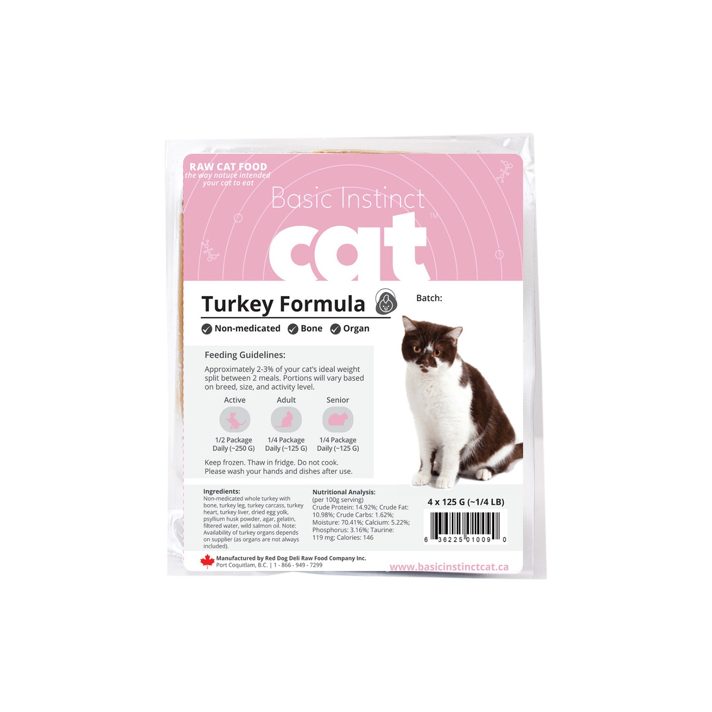 3P BASIC INSTINCT Raw Non-Medicated Turkey w/bone, 4x125g