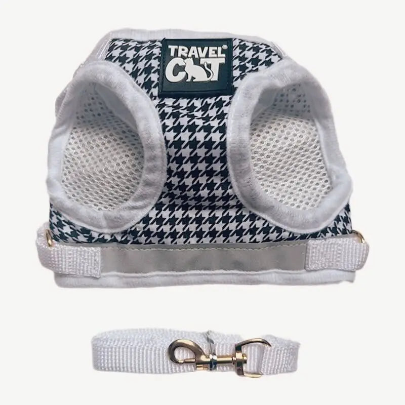TRAVEL CAT The True Adventurer Reflective Harness and Leash Set, Houndstooth