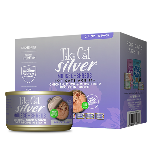 TIKI CAT Silver 11+ Chicken, Duck and Duck Liver in Broth, 63g (2.4oz)