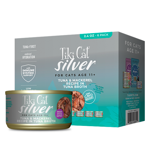 TIKI CAT Silver 11+ Tuna and Mackerel in Tuna Broth, 63g (2.4oz)