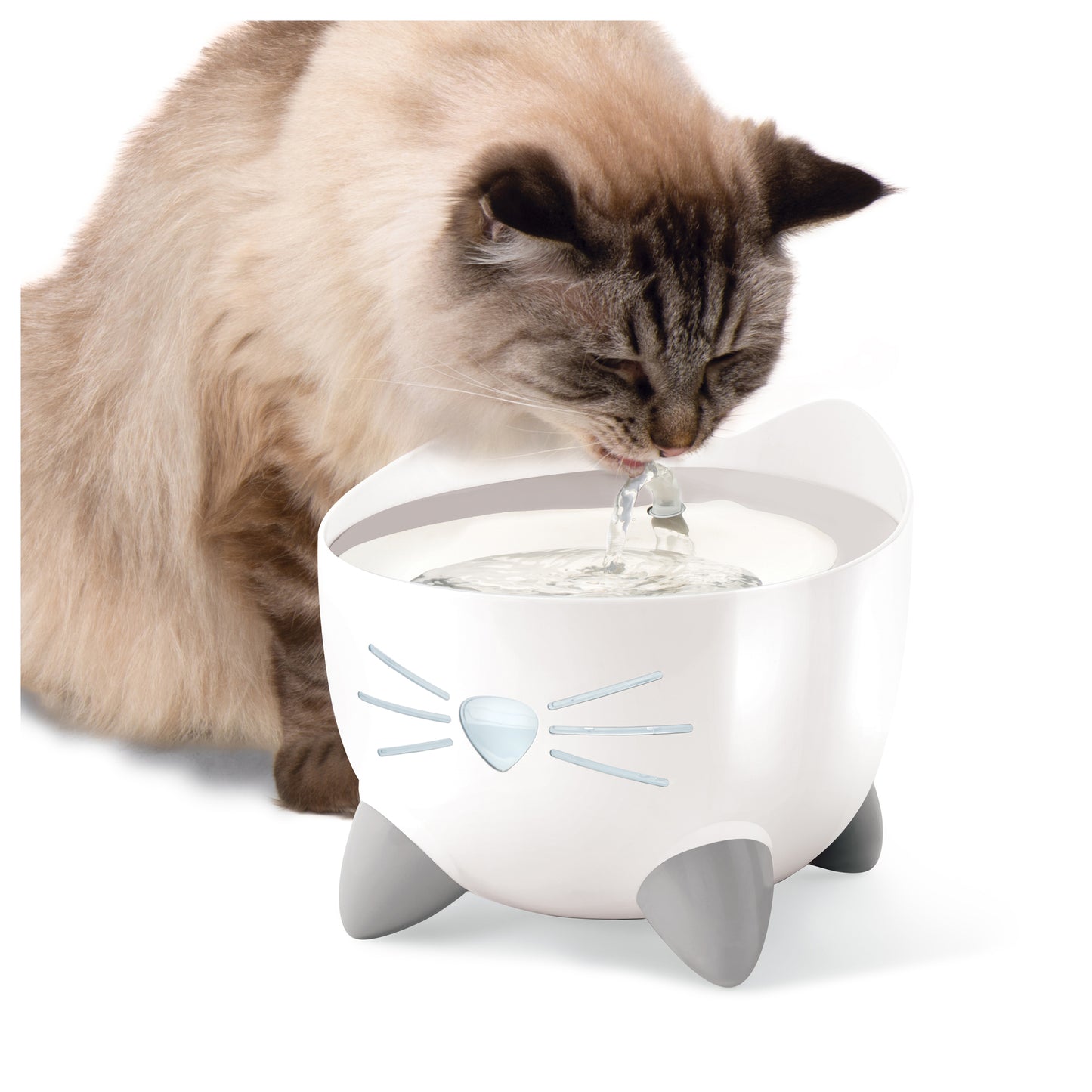 CATIT Pixi Fountain, White with Stainless Steel Top