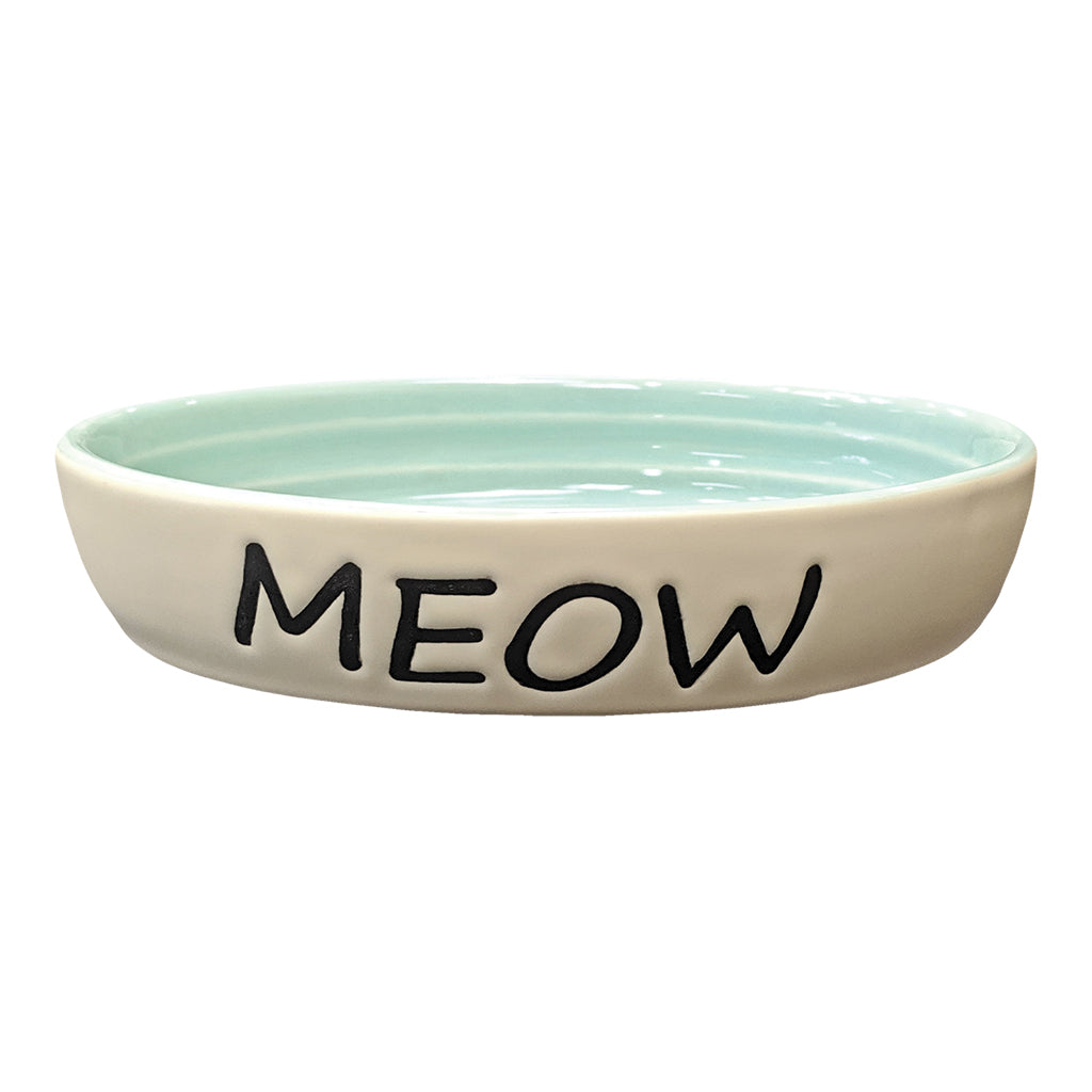 SPOT ETHICAL PET PRODUCTS Oval Ceramic "MEOW" Dish, Aqua