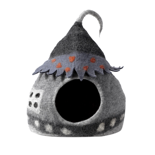 KARMA CAT Felted Wool Fairy House Cave, Grey