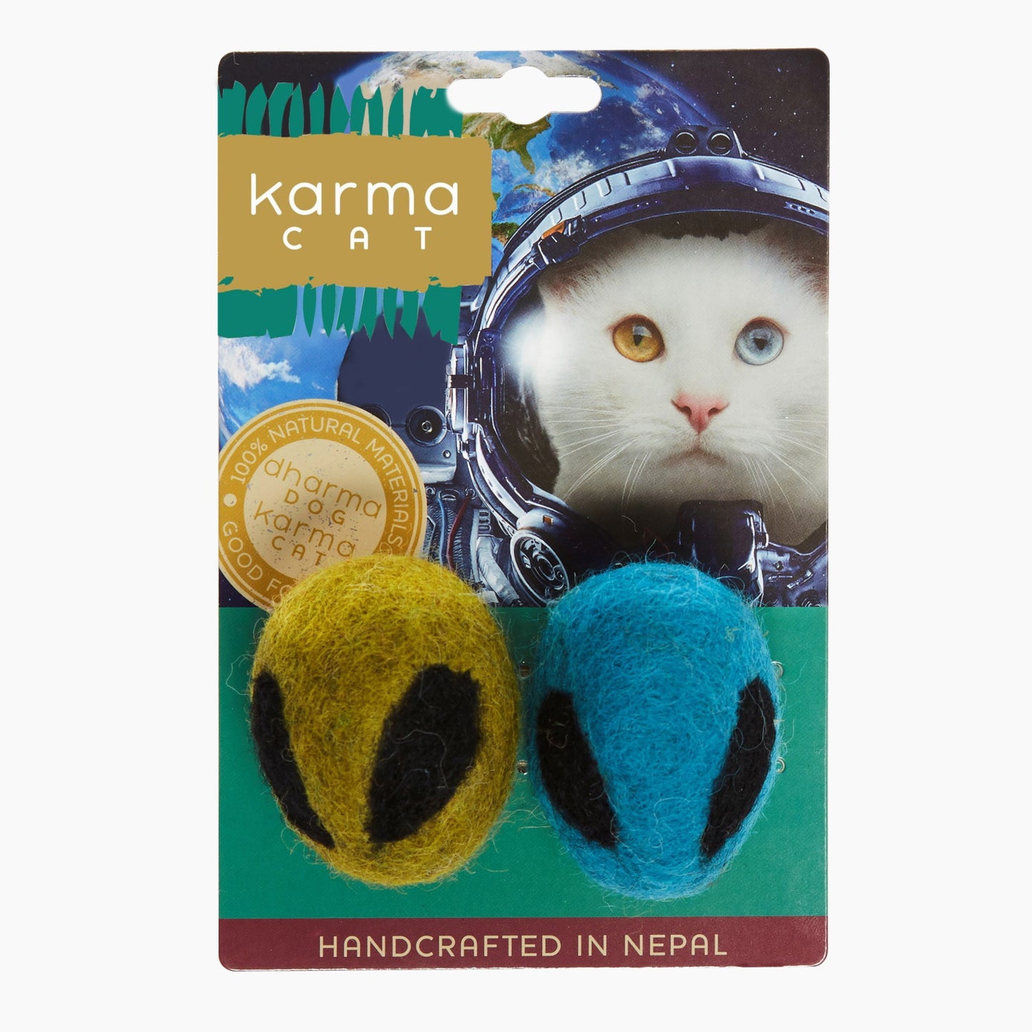 KARMA CAT Felted Wool Alien Head Toy, 2pk