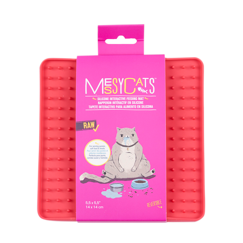 MESSY CATS Silicone Reversible Interactive Feeding Mat 5½ X 5½", Red