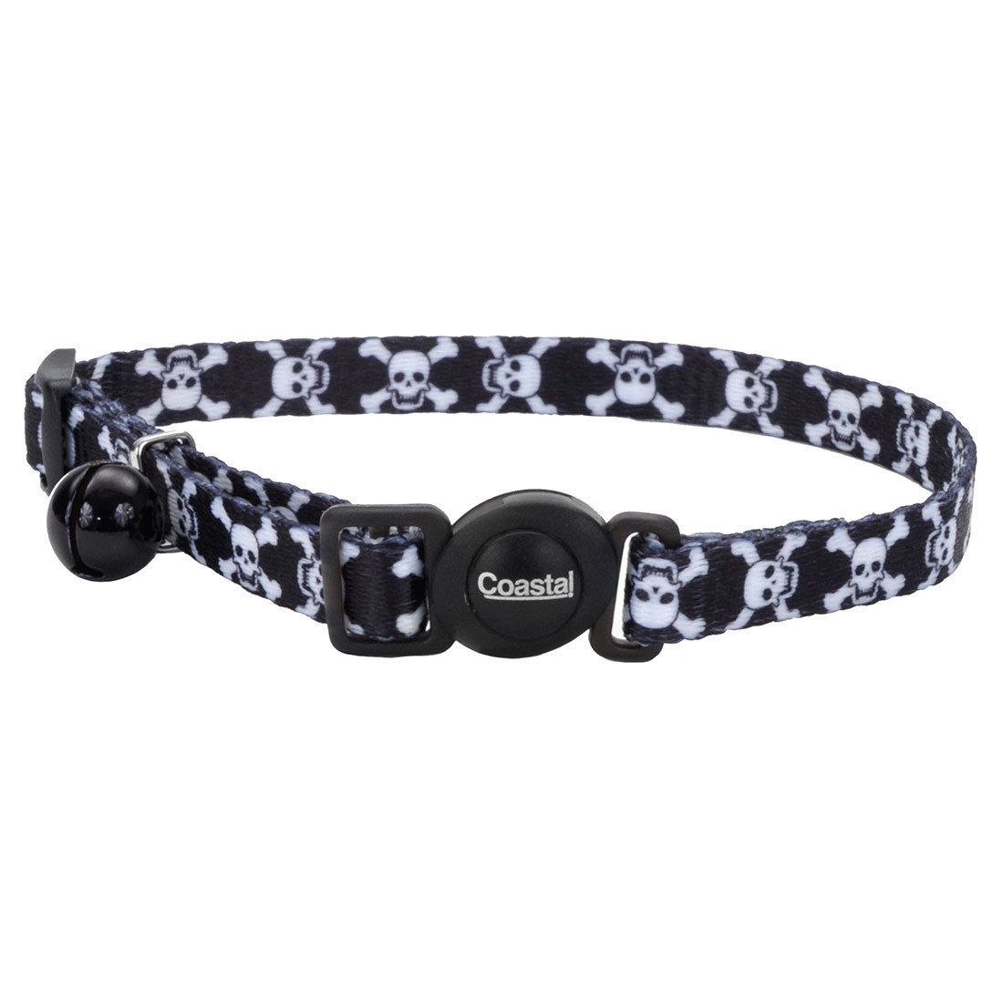 COASTAL SafeCat Fashion Adjustable Breakaway Collar, Black Skulls