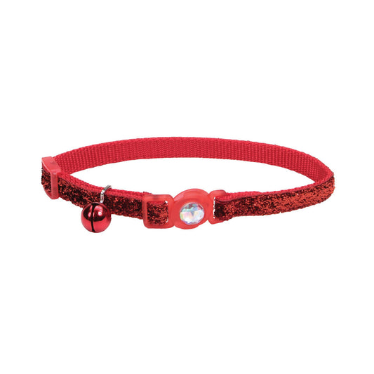 COASTAL SafeCat Jewel Buckle Adjustable Breakaway Collar w/Glitter Red